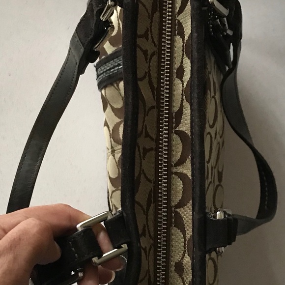 💖Coach Black Brown Suede Leather Zipper Tote Bag - Picture 8 of 8